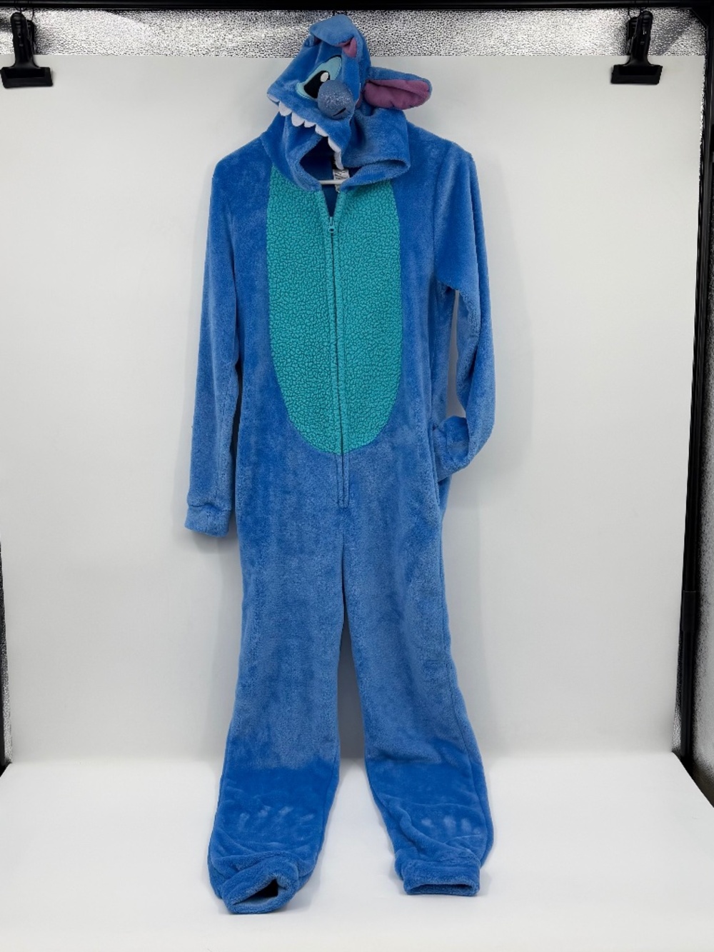 Disney Stitch Jumpsuit Costume Adult XS Blue Fleece Sleepwear Pajamas Pockets
